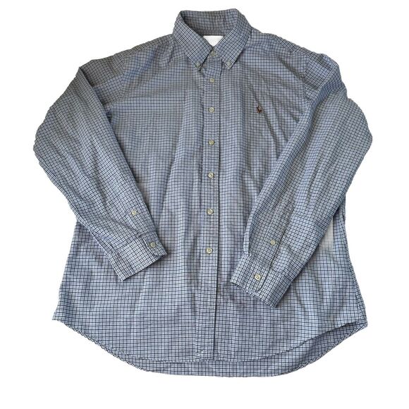 Ralph Lauren Custom Fit Button Down Blue White Checkered Shirt Men Large - Picture 13 of 14
